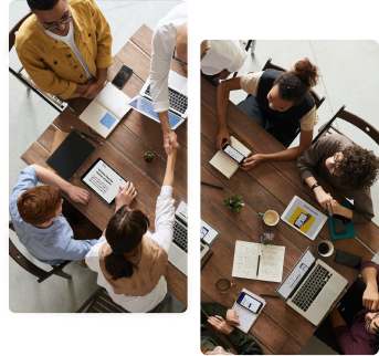 Coworkers sitting at a table working together