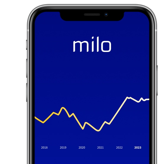 Image of a phone showing a line graph of mortgage interest rates over time